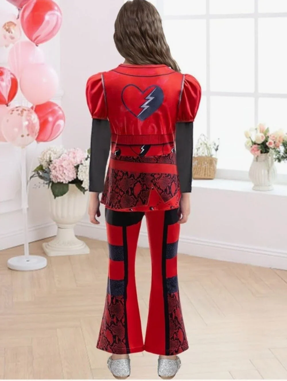 Little Girls Red Costume Outfit with Red Wig